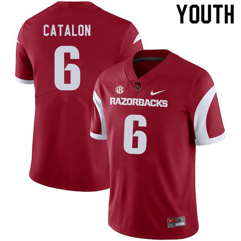 Youth #6 Kendall Catalon Arkansas Razorbacks College Football Jerseys Sale-Cardinal - Click Image to Close